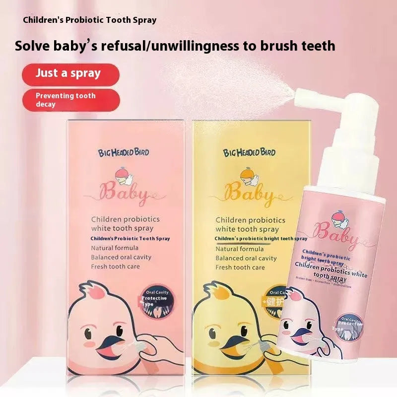 Children's probiotics anticavity teeth cleaning spray in strawberry and orange flavours