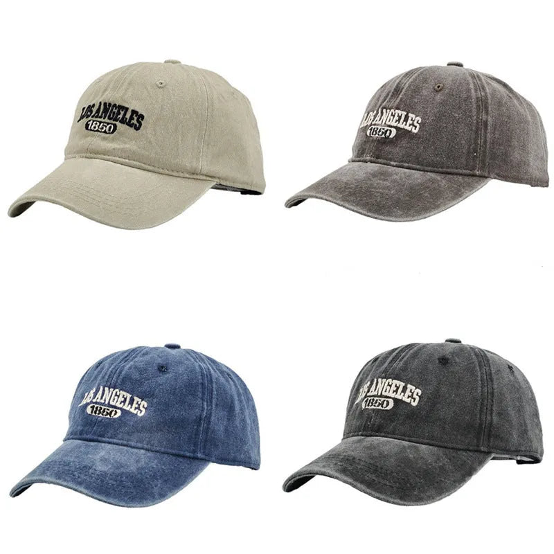 Retro personalised distressed embroidered peaked cap in beige colour with adjustable strap and conical crown.