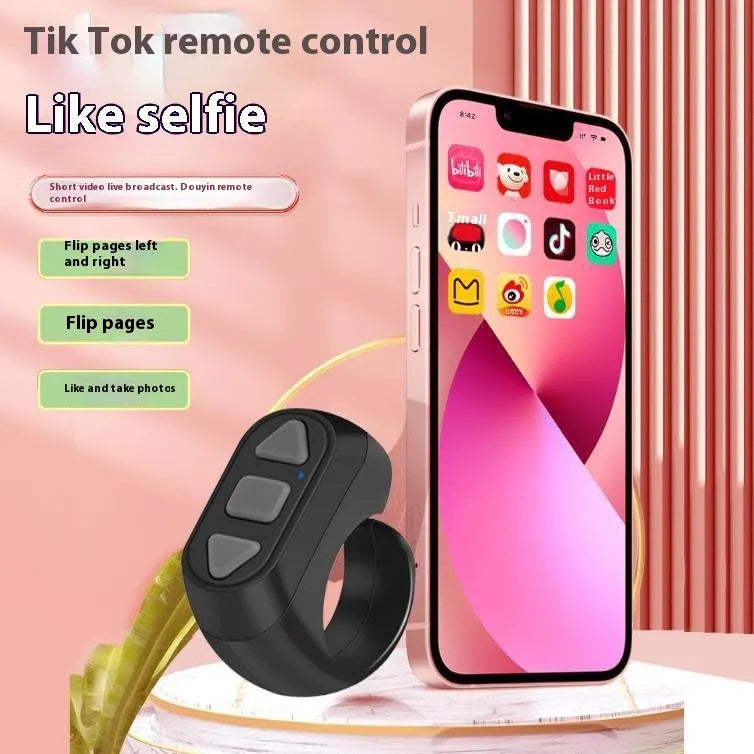 Ring Bluetooth remote control for phone photography, black plastic, worn on finger