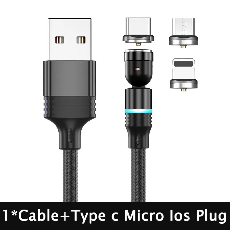 540 degree rotating magnetic suction charging cable for Type C Android, black 1m length, with magnetic head attached