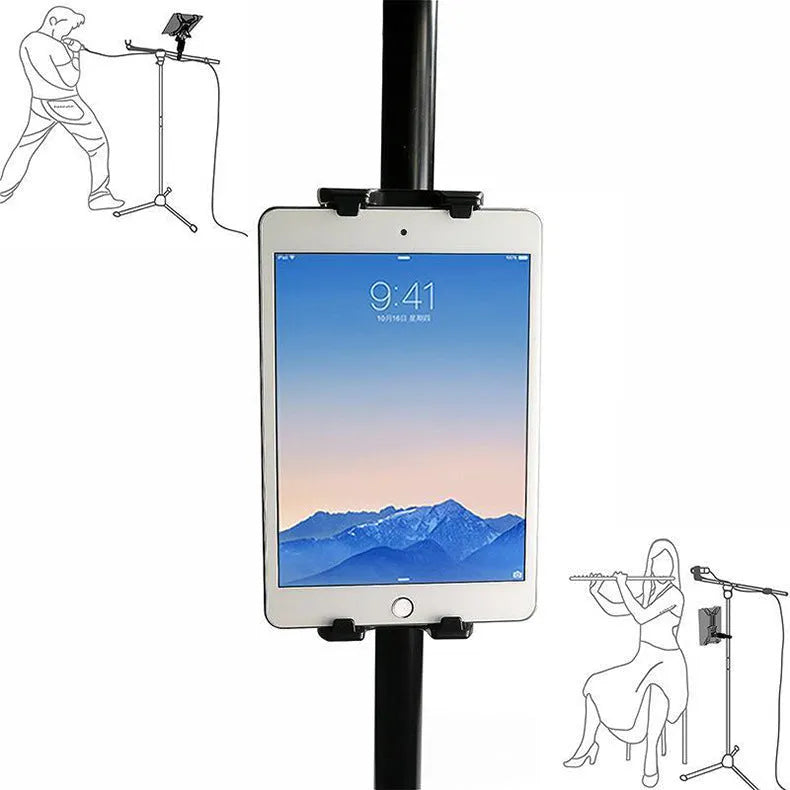 Black universal mobile phone and tablet bicycle handle stand for live streaming on handlebar