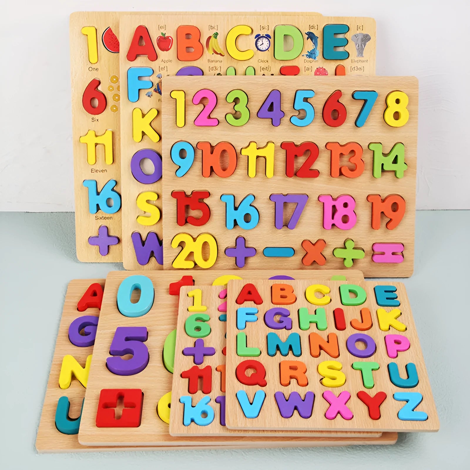 Wooden children's numbers puzzle letters cognitive pairing building block toy in C Shape colour with blister packaging