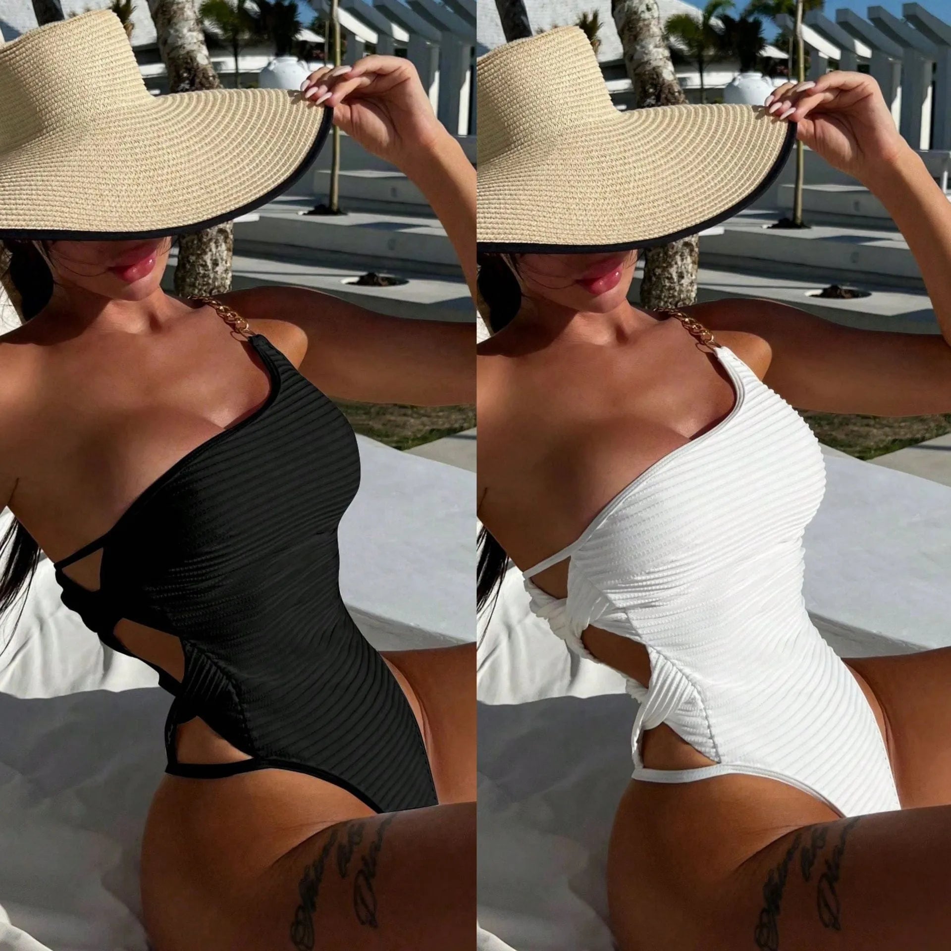 Women's solid colour one-piece swimsuit in beige polyester fabric for swimming and wading