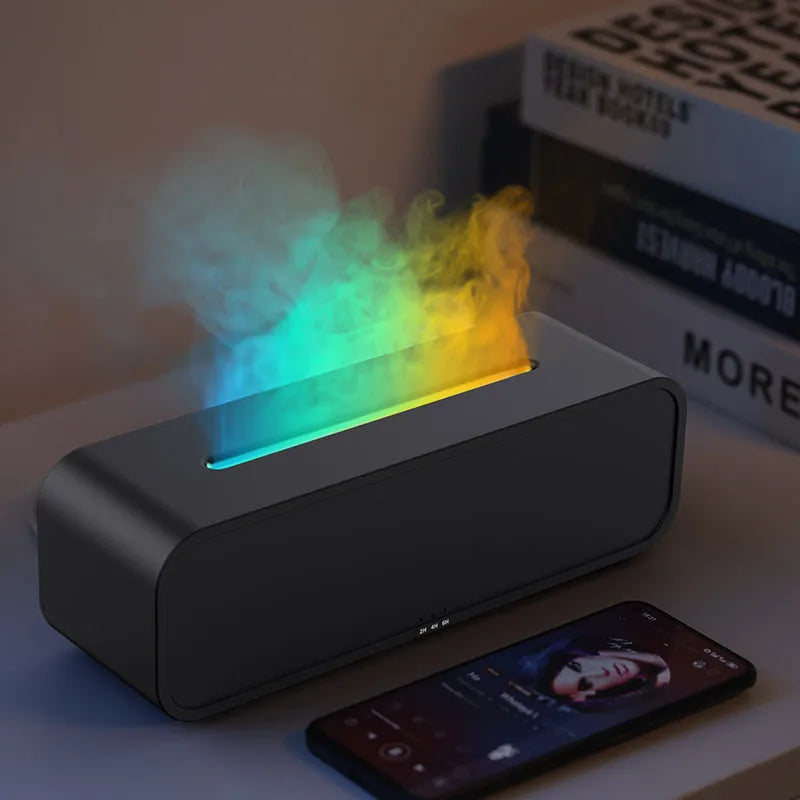 Black and white flame dynamic aroma diffuser with remote control and colour-changing light
