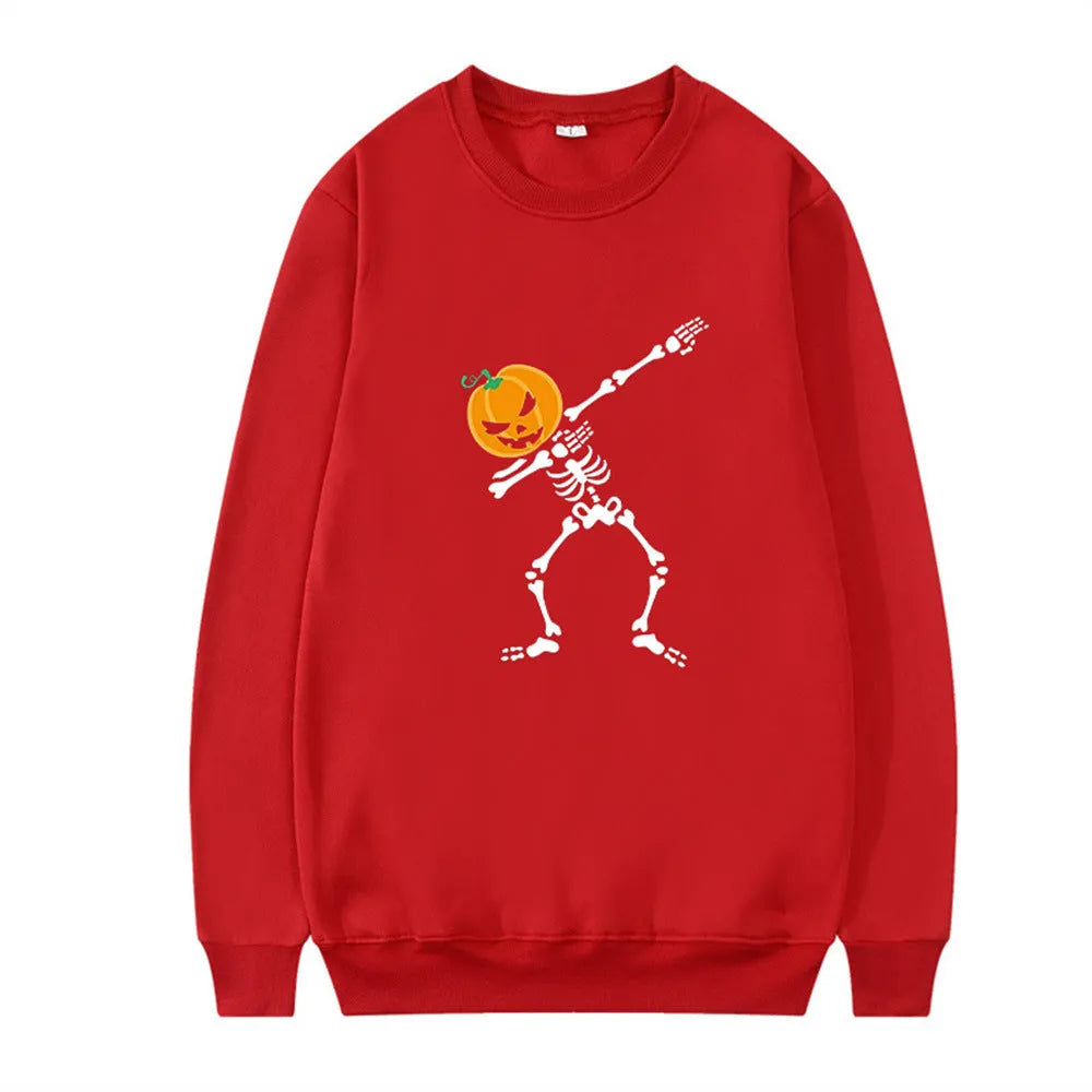 Women's printed long sleeve crew neck top in a cotton blend fabric on a hanger.