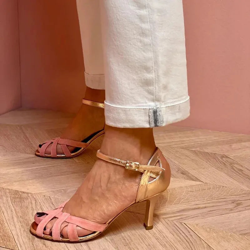 Plus size summer sandals with peep toe, herringbone toe holder, and adjustable buckle in black, green, pink, or purple