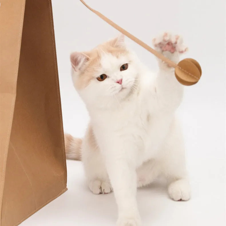 Brown integrated cat scratch board and paper bag nest made from washable kraft paper, dimensions 40x30x53cm