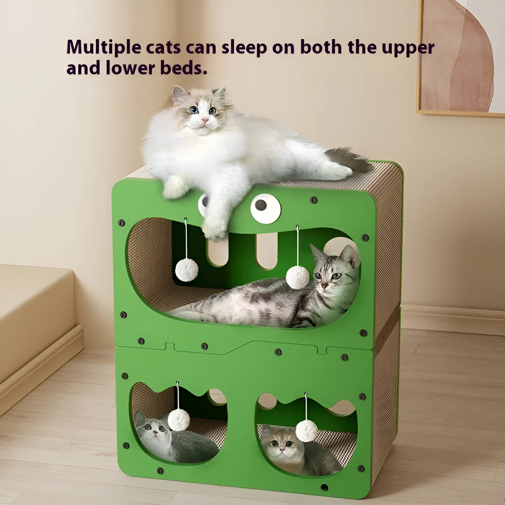 Double-layer cat scratching board with integrated nest in cute owl design