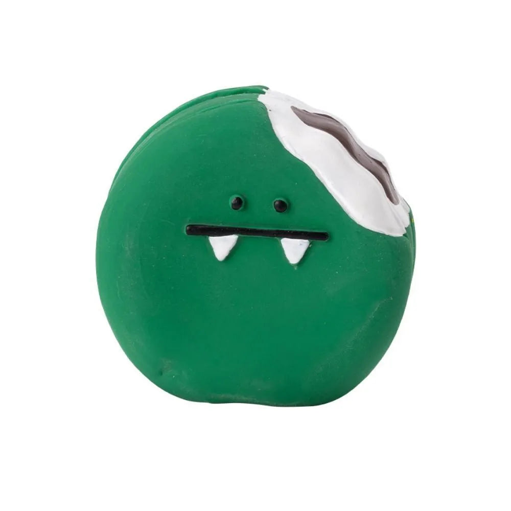 Cartoon pattern latex dog chew toy shaped like bread with egg in yellow and green colours