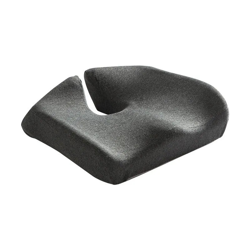 Memory foam office seat cushion in grey on a chair, showing its 36x40cm rectangular shape.