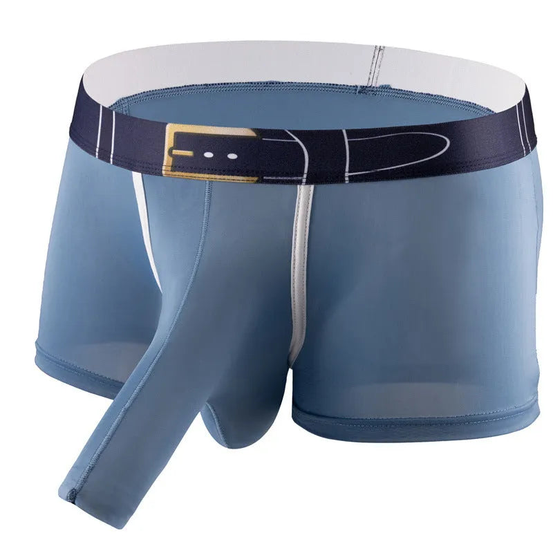 Men's ice silk boxer shorts in solid colours showing mid-rise waistband