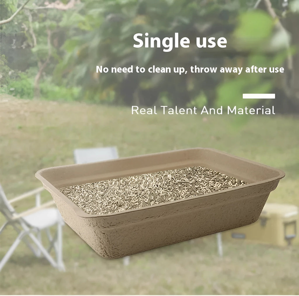 Brown disposable waterproof cat litter box shown in three different size options.