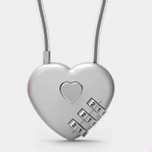 Peach heart shaped wire rope lock for bicycle helmets in various colours and steel cable lengths