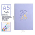 2025 A5 daily planner with faux leather cover, open to show Dorian paper pages.