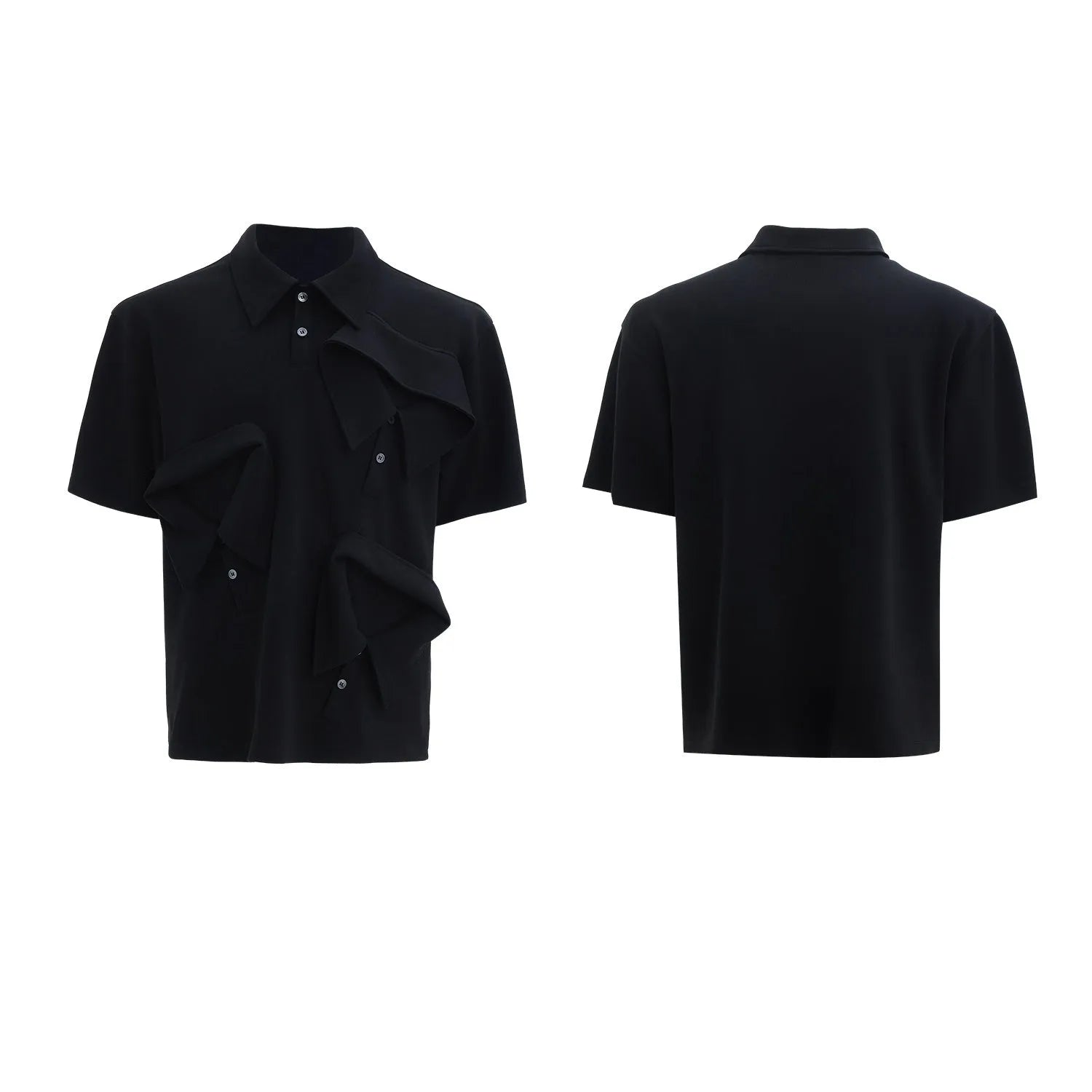 Men's deconstructed multi-collar polo shirt with geometric pattern in black, grey or white colours