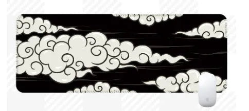 Large natural rubber desk mat with Japanese minimalist pattern on a wooden desk