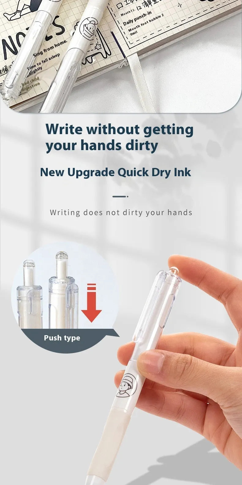 Five black ballpoint pens with 0.5mm tips from Taco series with quick-drying ink