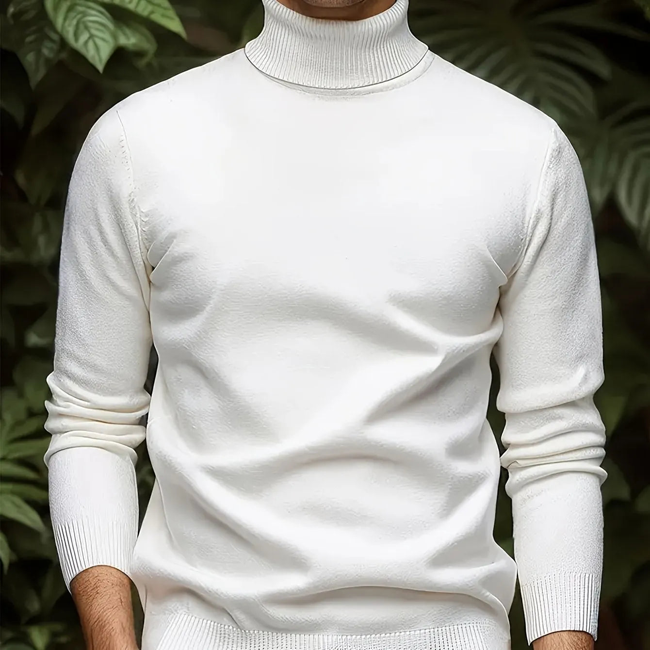 Men's solid colour soft viscose turtleneck sweater in black, front view