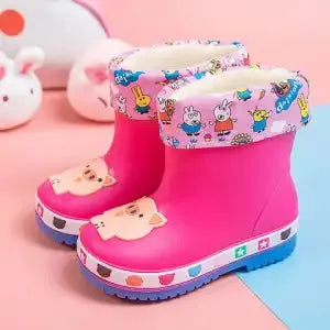 Children's waterproof PVC dinosaur shoes with thickened flexed sole, blue design, low-top unisex boots for preschool kids
