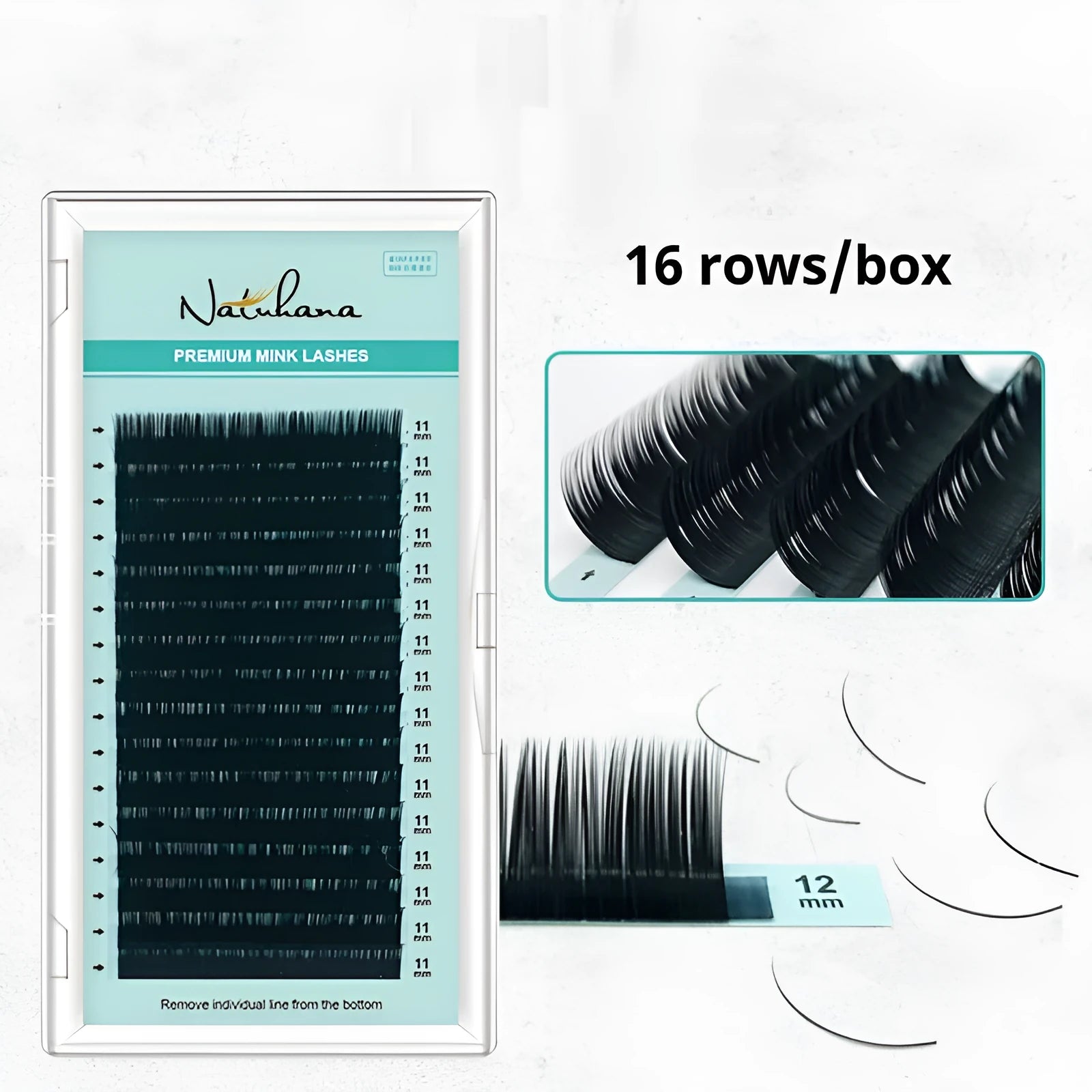 Soft velvet artificial fibre false eyelashes in various lengths from 7mm to 15mm and thicknesses 0.05CC to 0.2CC