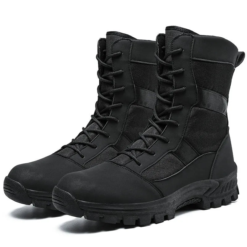 Men's black and camouflage mesh high-top sports boots showing totem detailing and Martin boot design