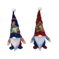 Two faceless Rudolf baby doll cloth Christmas ornaments in red and white suit style.