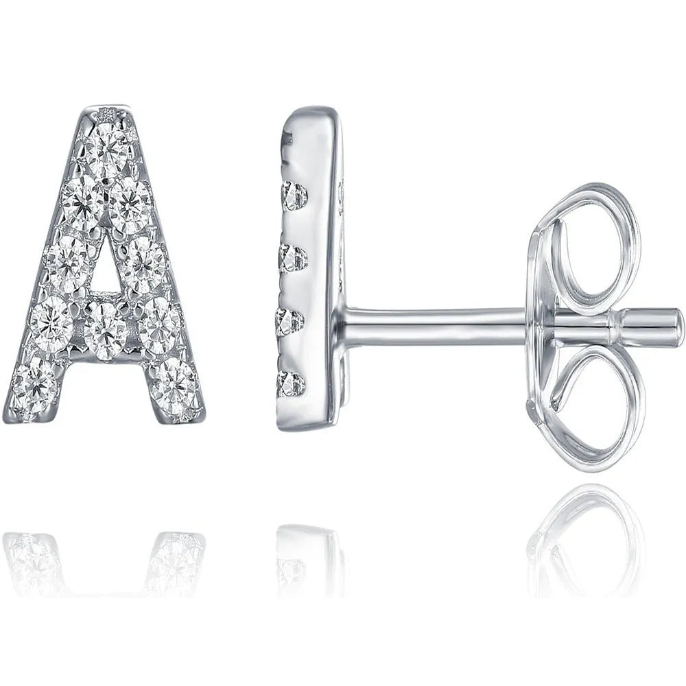 Brass gold plated English alphabet letter zircon earrings showing single letter design