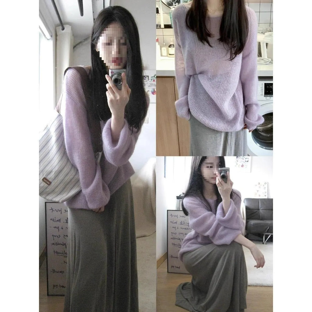 Purple women's blouse with hollow out detailing and princess sleeves