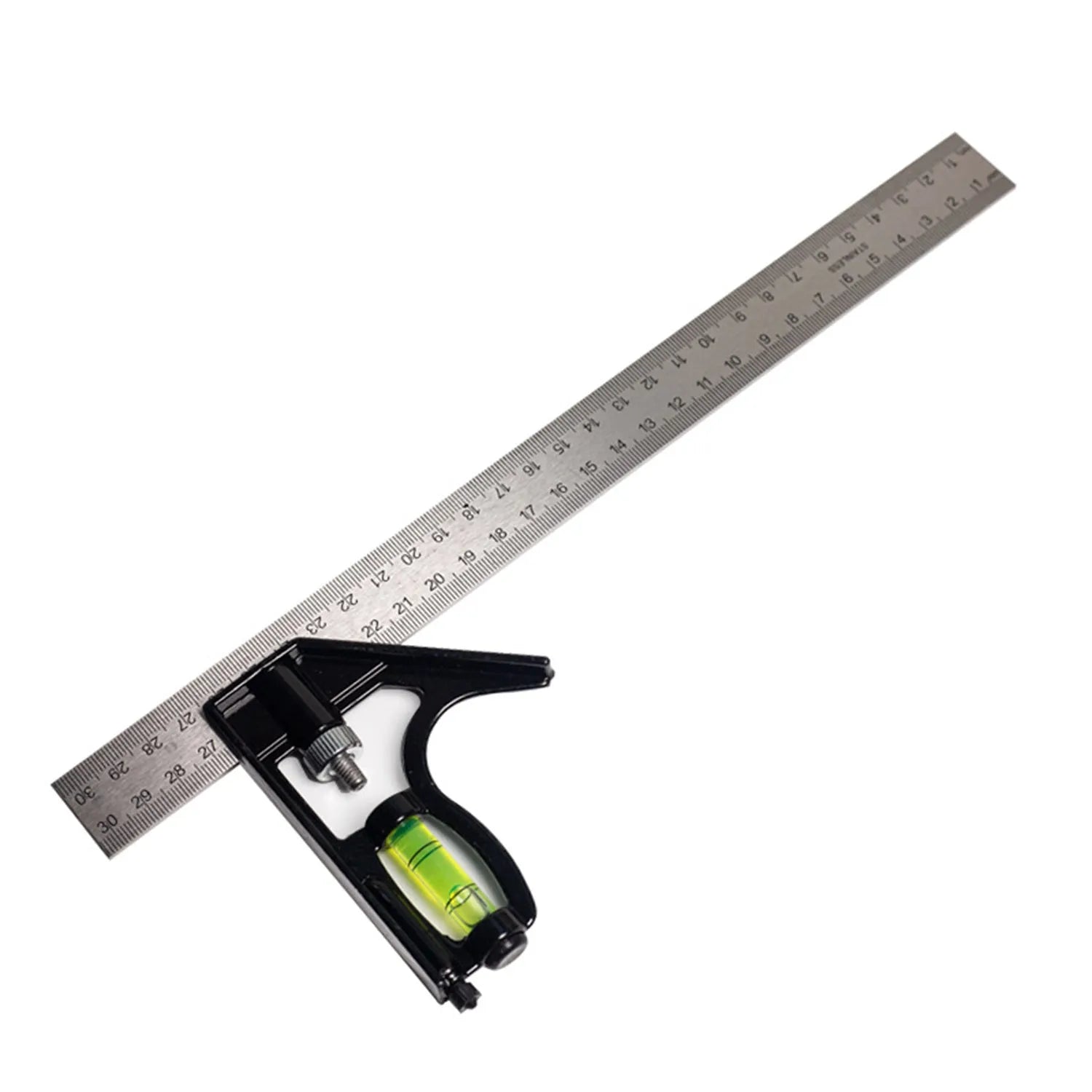 Red thin 7-inch metal combination angle ruler for civil surveying with metric graduation on both sides