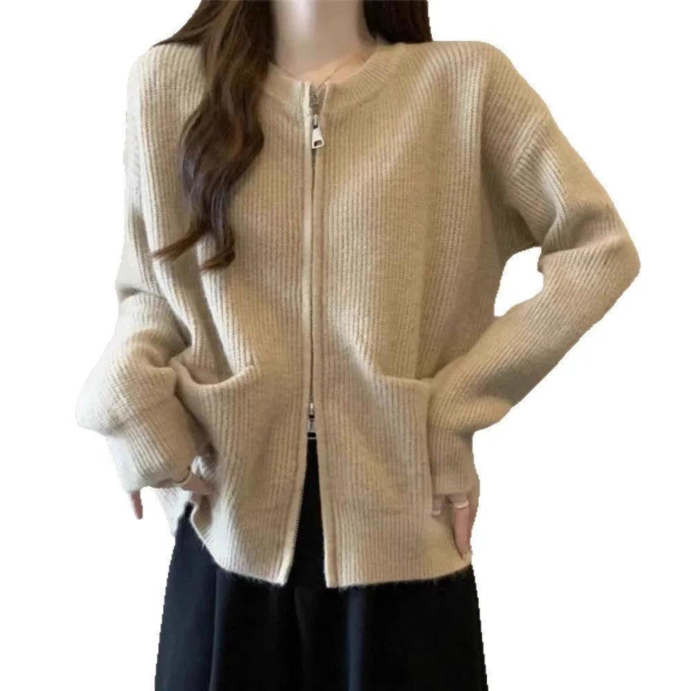Soft viscose knit sweater coat cardigan in beige colour with long sleeves