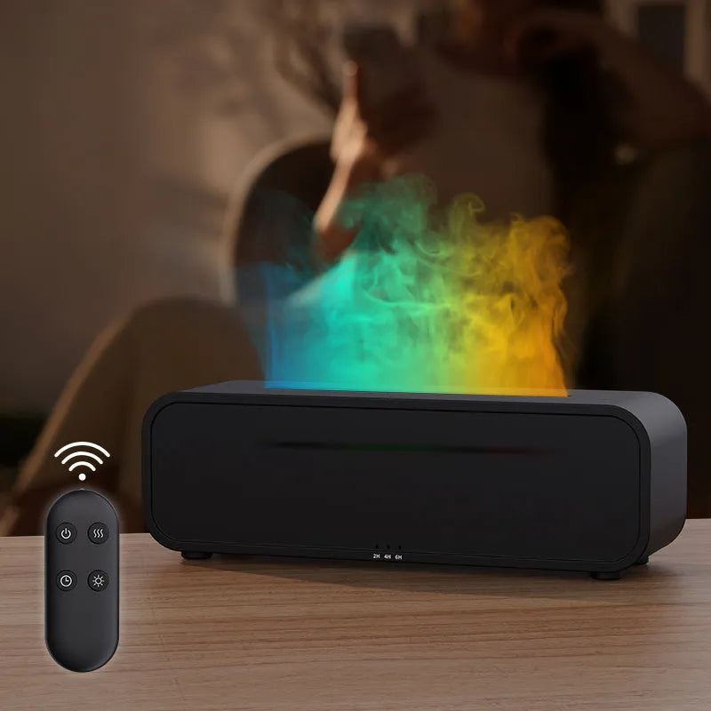 Black and white flame dynamic aroma diffuser with remote control and colour-changing light