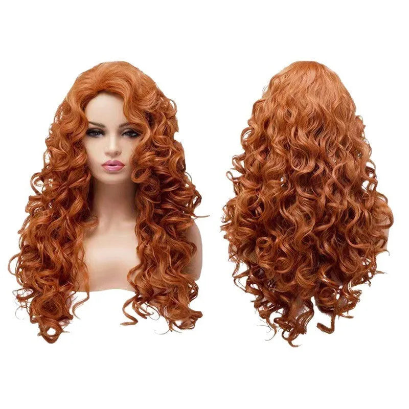 Brown long wavy curly wig with fluffy instant noodles texture for costume and cosplay