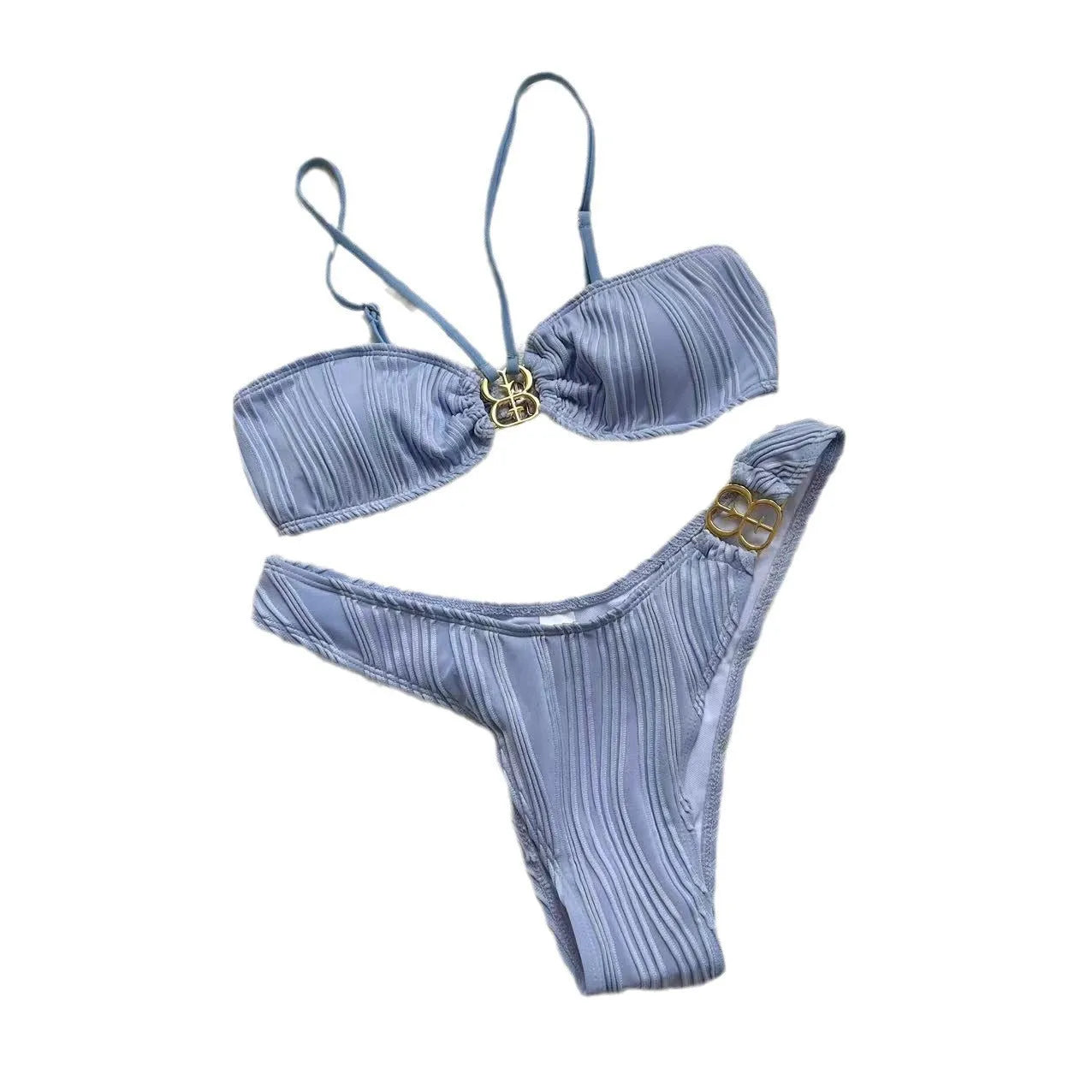 Women's hanging neck bikini set in polyester fabric available in eight solid colours