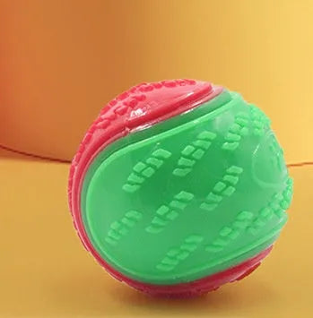 Red and blue TPR rubber dog training ball with squeaker, 6.5cm in diameter
