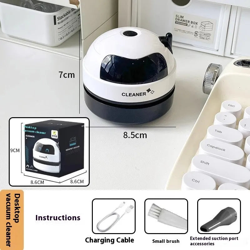 USB charging handheld desktop vacuum cleaner in multiple colour options including blue, orange, and grey white designs