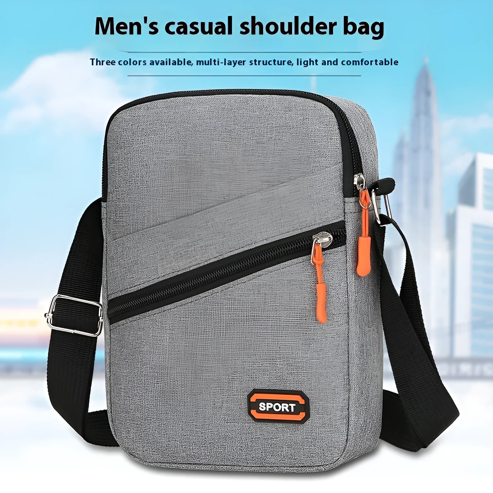 Oxford cloth commuter bag in black, navy blue, or silver grey with contrasting details