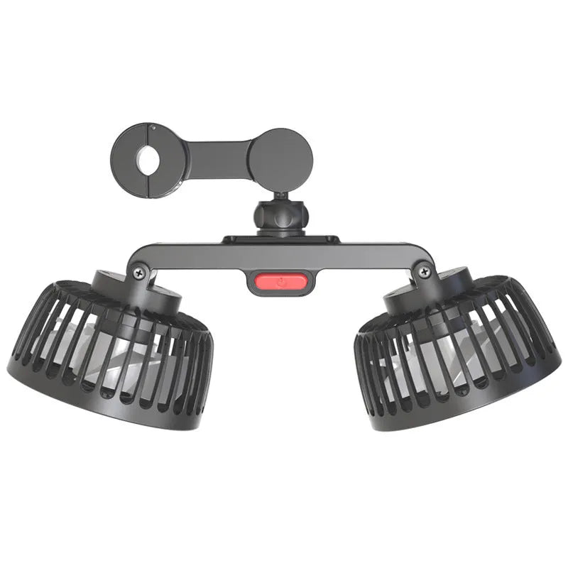 Black car rear electric fan with USB connection and adjustable head for vehicle cooling