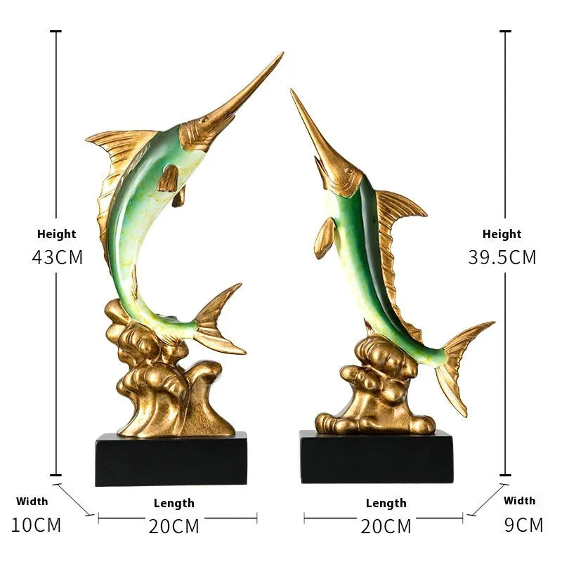 European swordfish resin ornament decorative craft in ocean green, lake blue, coral red or bright gold