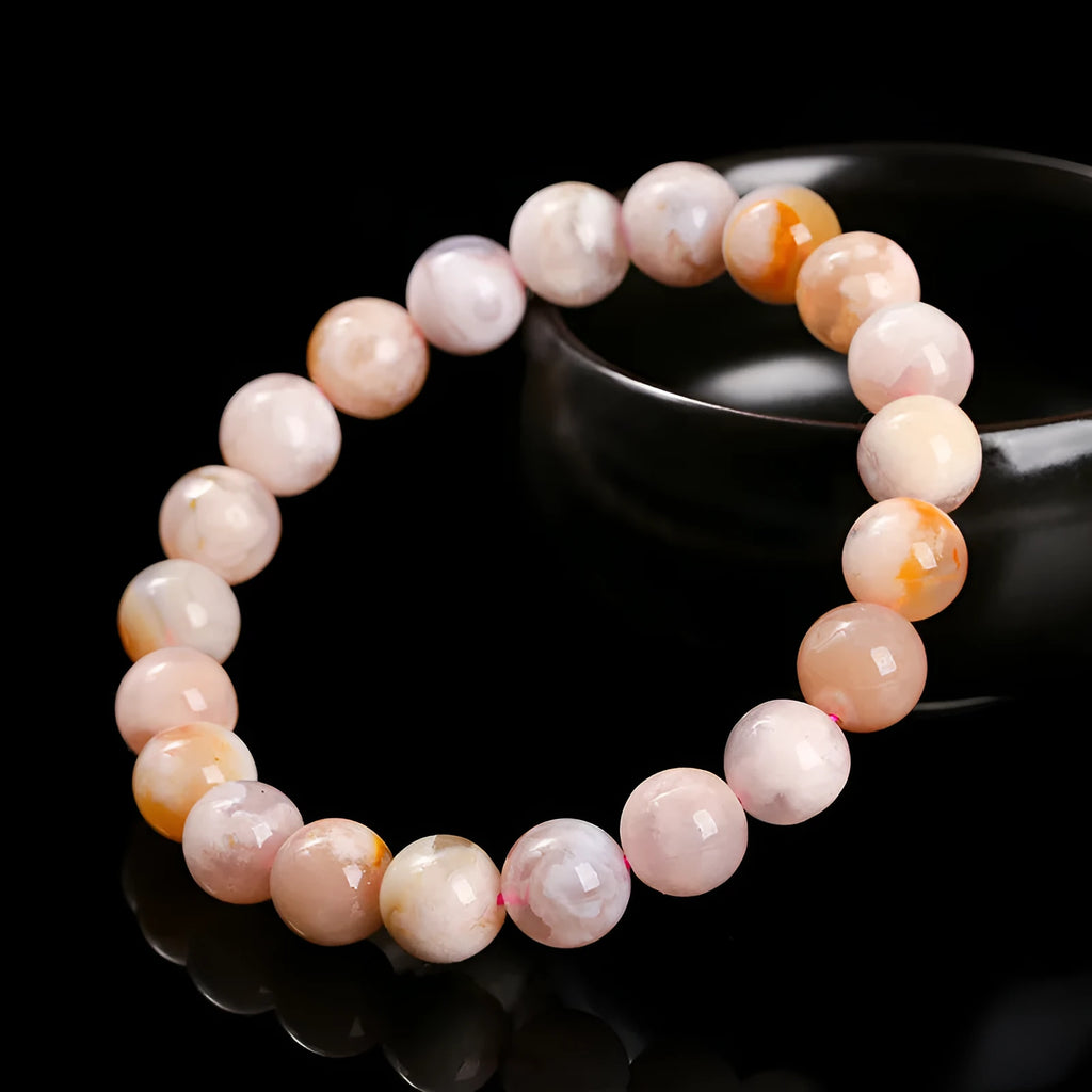 3A natural cherry agate bracelet with round polished beads in sweet style for women
