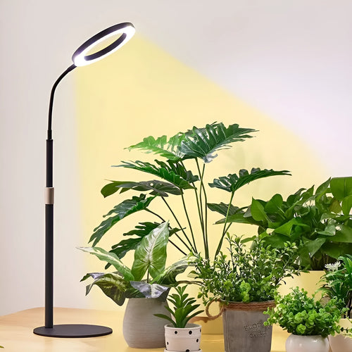 6-inch angel ring floor plant grow light with retractable stand in pearl white aluminium alloy