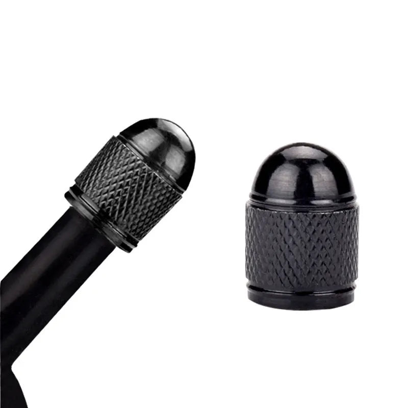Aluminium mountain bike tyre valve dust cap in five colour options: black, blue, gold, red, silver.