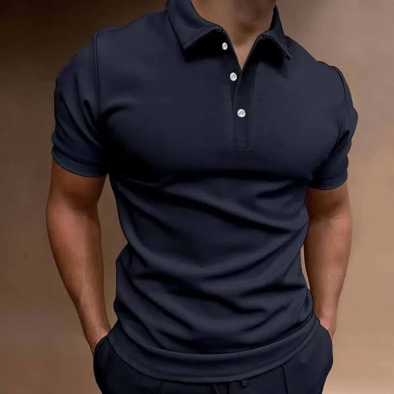 Men's button T-shirt in cotton blend fabric with spandex, loose fit casual styling in seven colour options