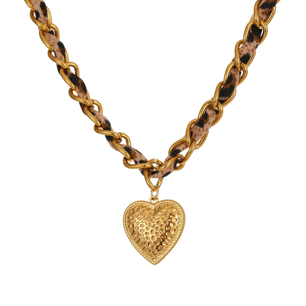 Leopard love pendant stainless steel necklace with 18K gold plating on adjustable chain