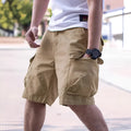 Retro-style men's workwear shorts in cotton blend fabric with loose fit and micro-elastic properties