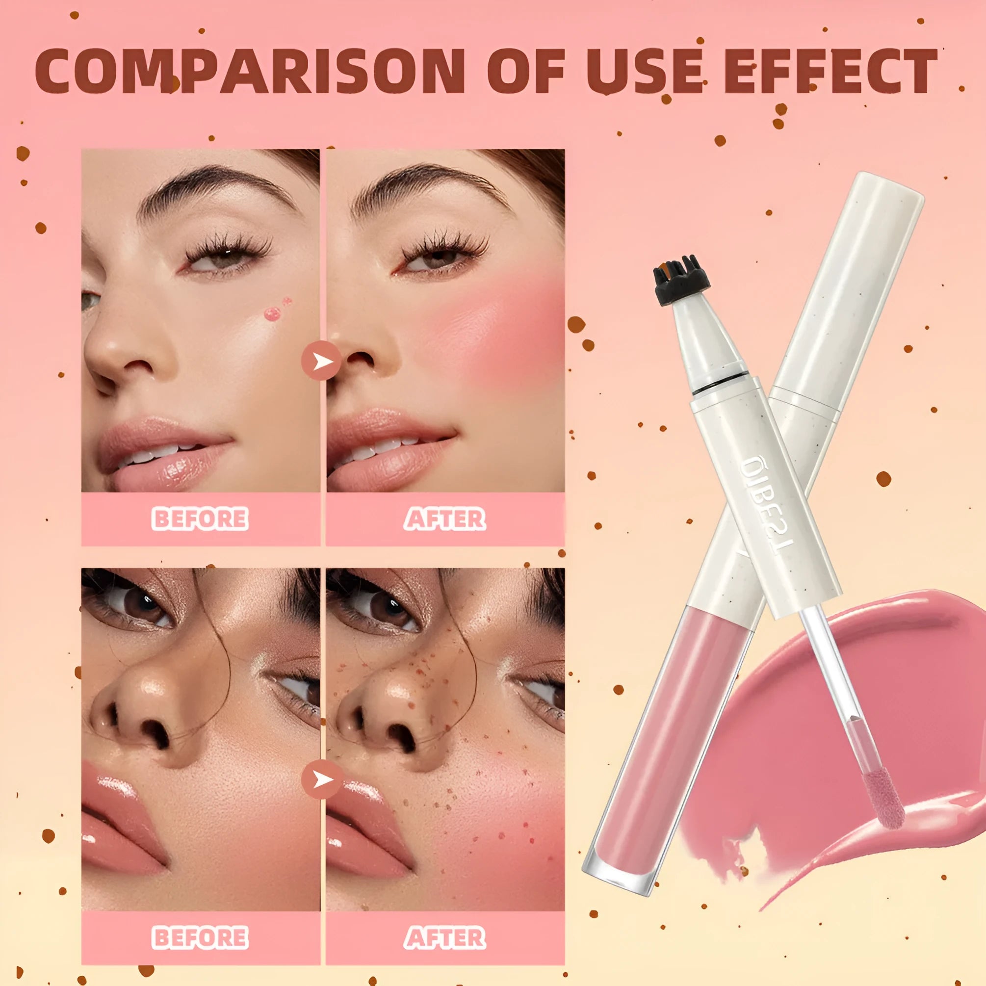 Double-headed freckle blush powder in matte finish with applicator, available in four colour options