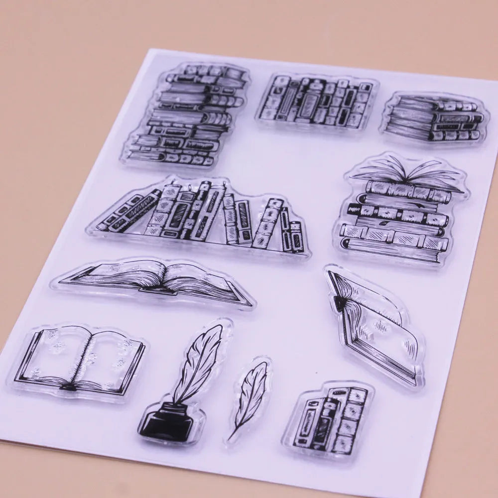 White seal pattern transparent silicone craft stamp with self-adhesive backing, measuring 11 by 16 centimetres.