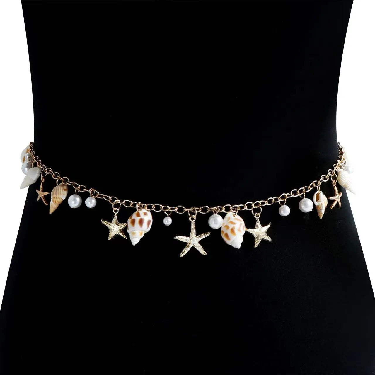 Women's alloy star charm waist chain and matching bracelet set for beach jewellery