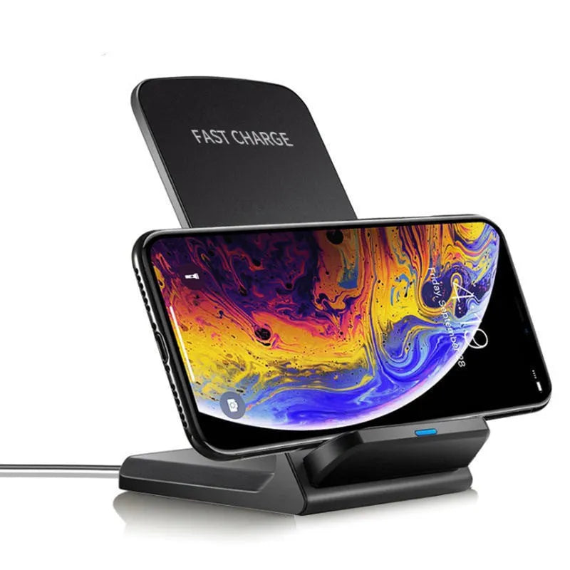 30W fast charging vertical wireless charger stand in white for fruit phones with QC3.0 support