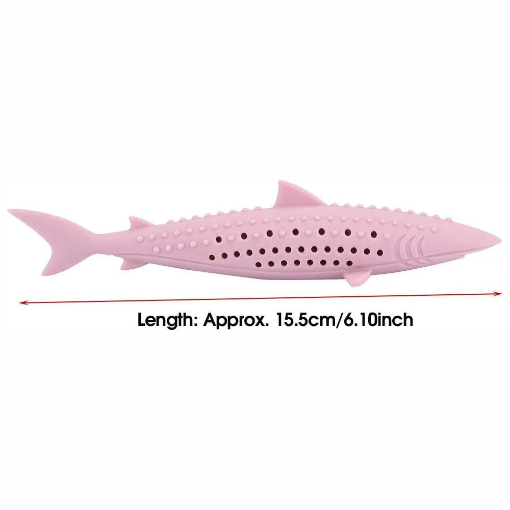 Green silicone fish-shaped interactive chew toy for cats with breathable side holes