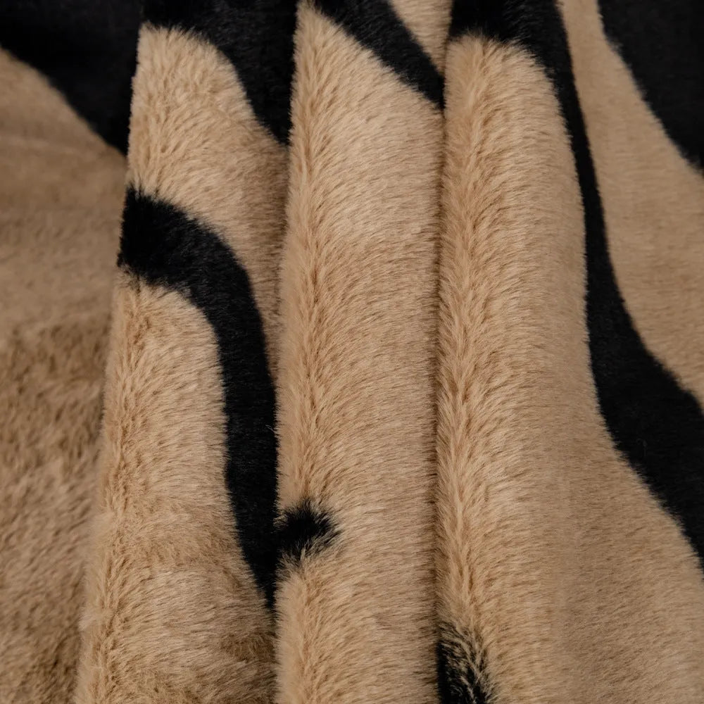 Zebra pattern flannel sofa cover on furniture in caramel colour with matching pillowcase